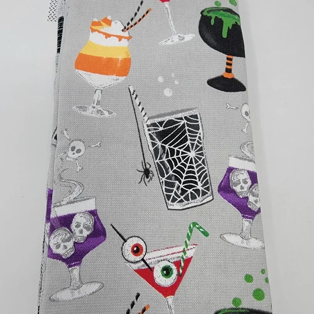 Cupcakes & Cashmere Kitchen Towels Spooky Cocktail Print Set of 3 with Jigger